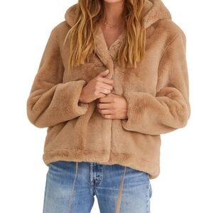 Bella Dahl Faux Fur Hooded Jacket Women’s Small Honey